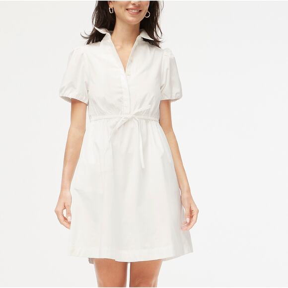J.Crew Petite Collared Short Sleeve Tie Waist Mini Dress White Classic 8P NWT - Picture 2 of 12